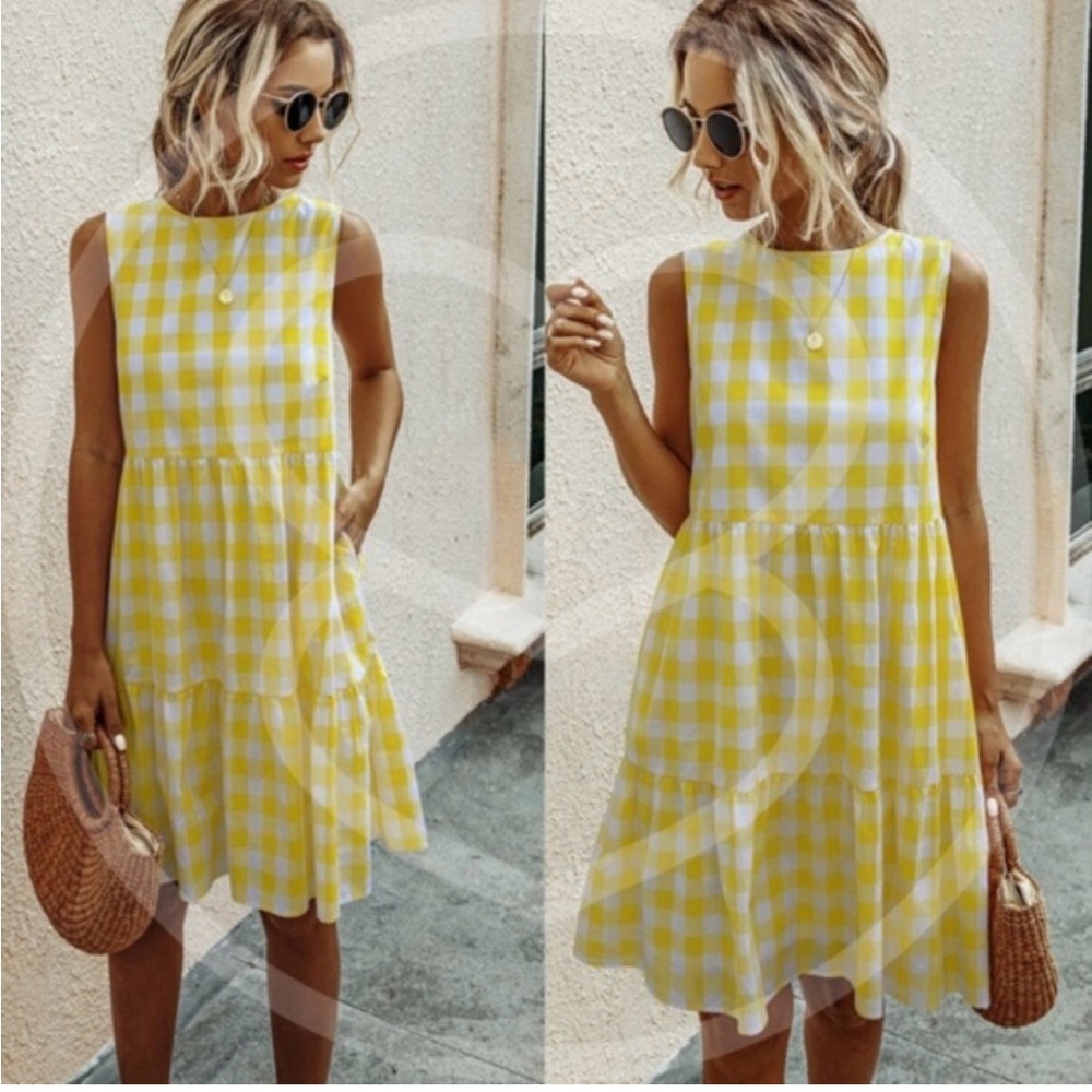 Amazon Yellow and White Sleeveless A-Line Sundress